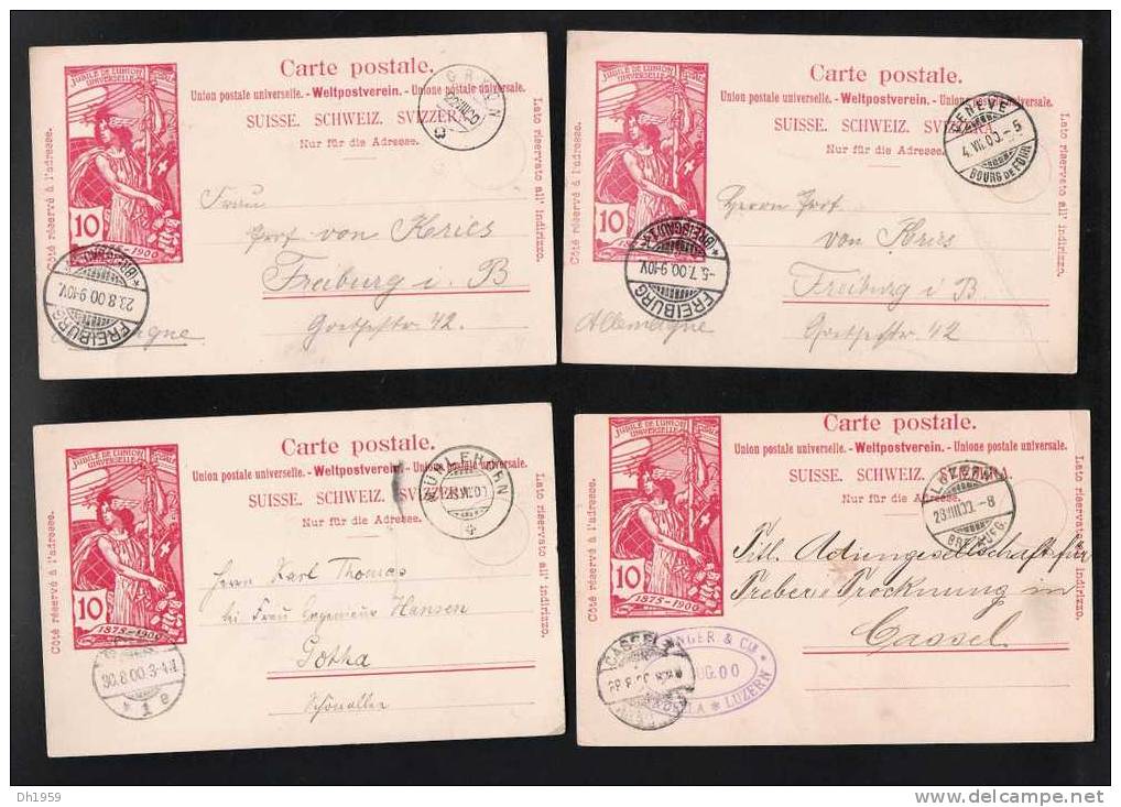 4x SCHWEIZ SUISSE SWIZZERLAND ENTIER 1900 LUZERN MÜHLEHORN GRYON Nach FREIBURG  KASSEL GOTHA - Entiers Postaux