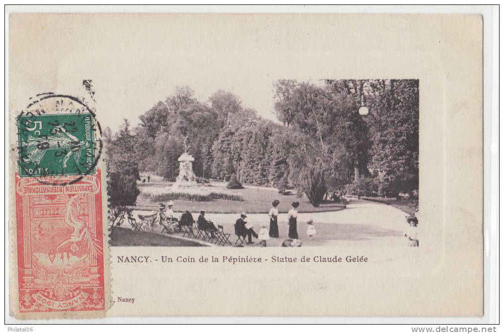 CARTE NANCY 1909 AVEC VIGNETTE DE L'EXPO - Lettres & Documents