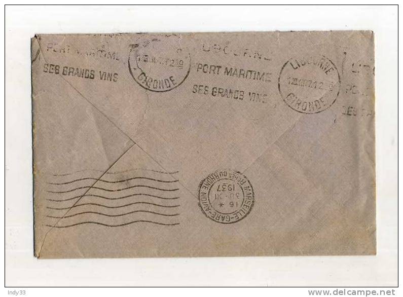 - FRANCE COLONIE . ALGERIE . AFFRANCHISSEMENT COMPOSE  SUR ENVELOPPE DE 1937 POUR LA METROPOLE . - Covers & Documents