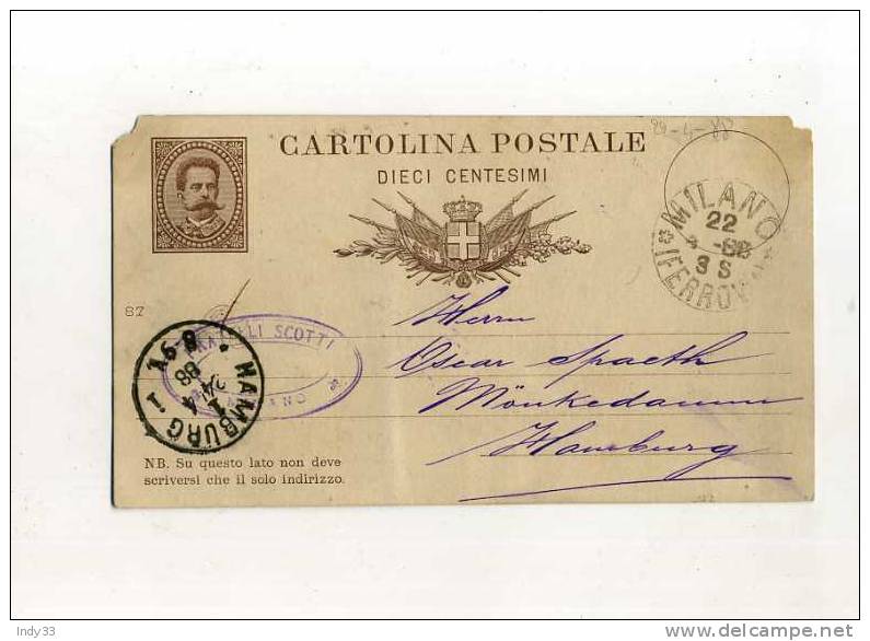 - ITALIE 18678/1900 . ENTIER POSTAL SUR CP DE 1888 POUR L´ALLEMAGNE - Stamped Stationery