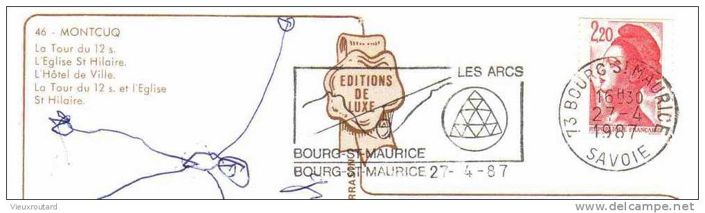 CPSM. MONTCUQ. LA TOUR ST HILAIRE. HOTEL DE VILLE. LA TOUR DU 12EME ET EGLISE ST HILAIRE. DATEE 1987. FLAME. - Montcuq