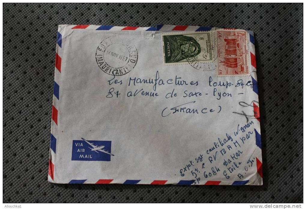 MILITARIA DAKAR AOF  MAURETANIE :EX AFRIQUE OCCIDENTALE FRANCAISE MARCOPHILIE ENVELOPPE LETTRE AVION 2 TIMBRES - Cartas & Documentos