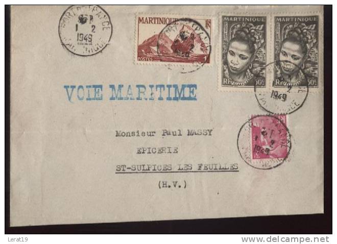 TIMBRES SUR LETTRE..MARTINIQUE...VOIE MARITIME.LE 1/2..1949....... * ‹(•¿•)› - Covers & Documents