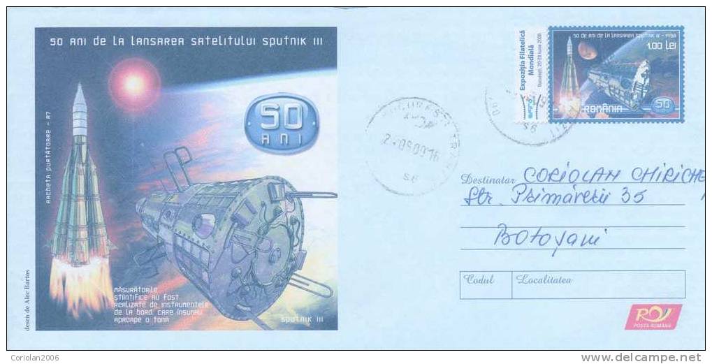 Romania Postal Stationery / 50 Years - Sputnik 3 - Russia & USSR