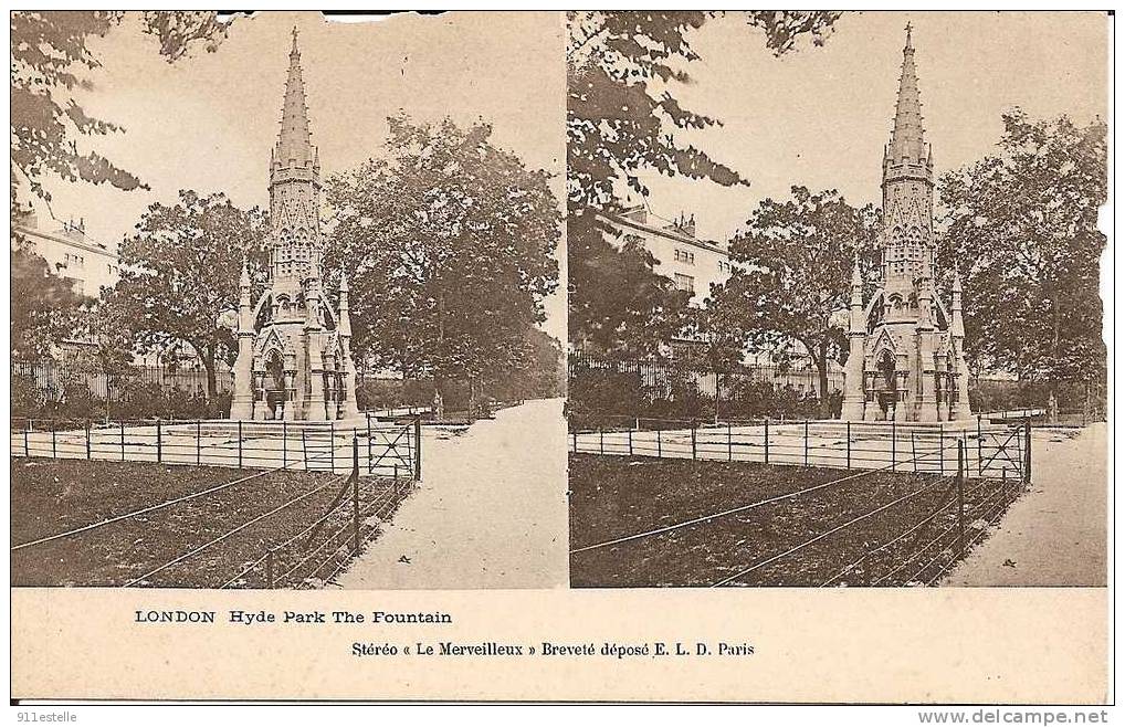 LONDON  - Hyde Park The Fountain - Stereoscope Cards