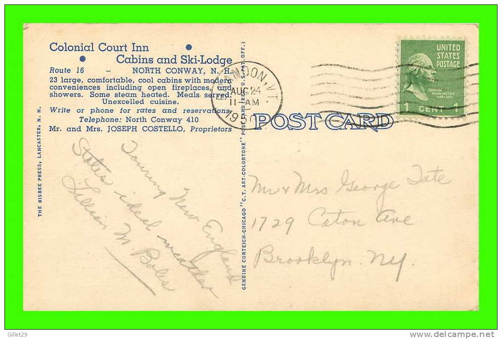 NORTH CONWAY, NH - COLONIAL COURT INN - 4 MULTIVIEWS - TRAVEL IN 1957 - BISBEE PRESS - - Sonstige & Ohne Zuordnung