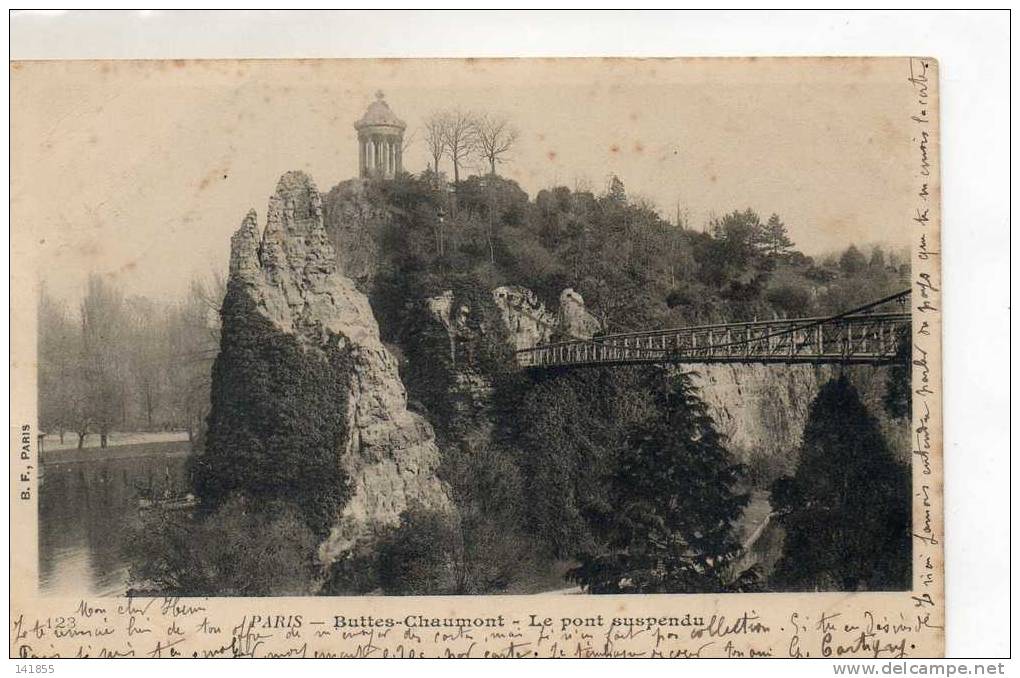 75  PARIS   Buttes Chaumont   Le Pont  Suspendu  Circulé 07  11 1902   Ref 173 - Arrondissement: 19