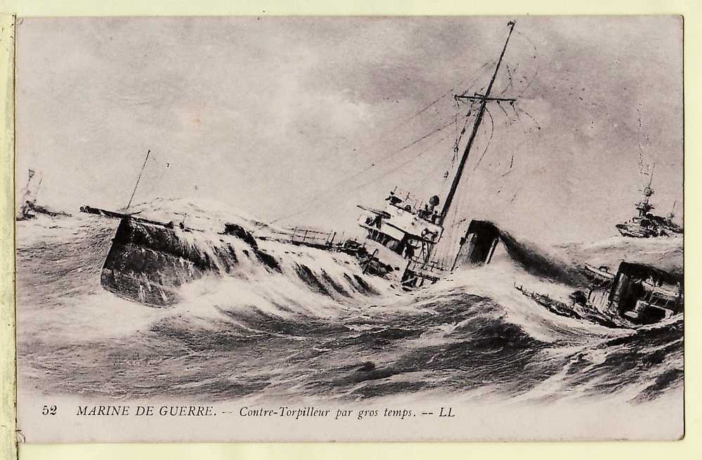 CONTRE TORPILLEUR Par GROS TEMPS MARINE GUERRE FRANCAISE 1910s¤ LEVY 52 ¤ BATEAUX 5418AA CPAWW1 CPBAT - Oorlog