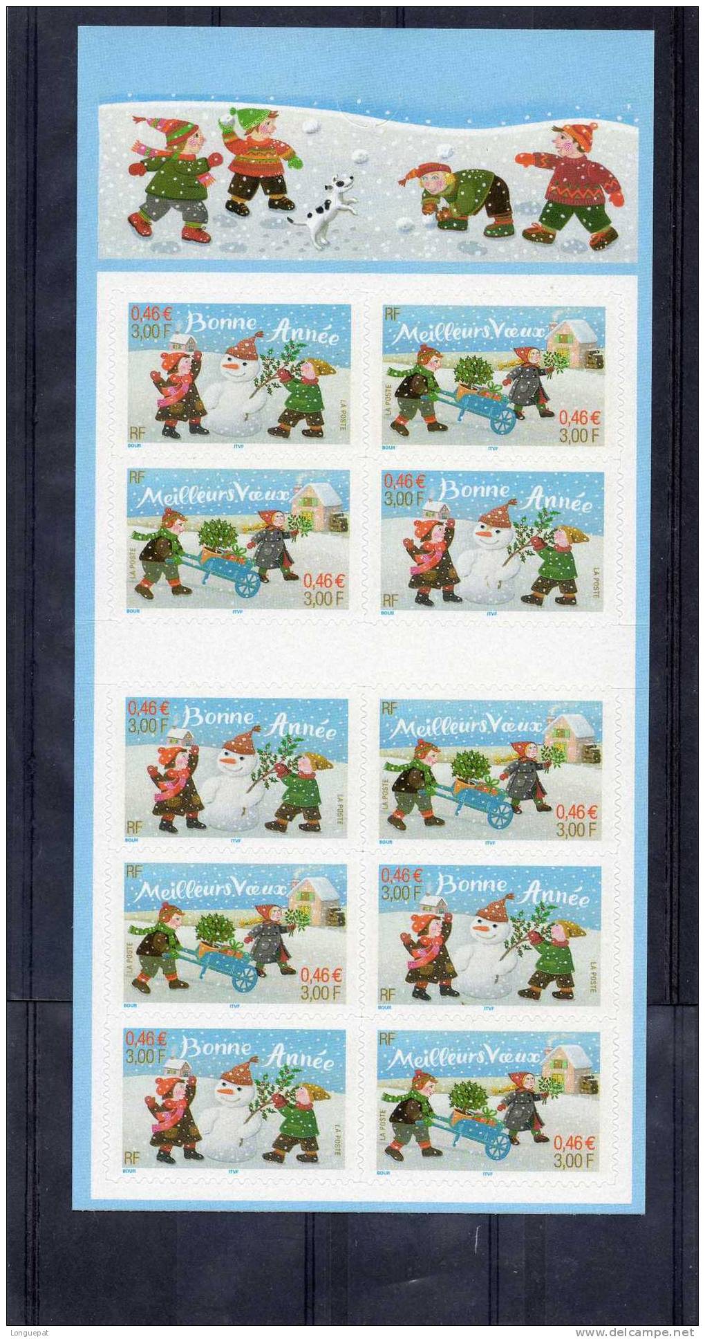 FRANCE : Bonne Année Et Meilleurs Voeux : Enfants Et Bonhomme De Neige, Enfant Transportant Du Houx - Commemoratives