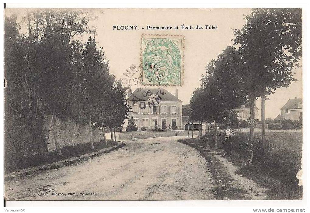 89..FLOGNY..PROMENADE ET ECOLE DES FILLES......2 SCANS..1906 - Flogny La Chapelle