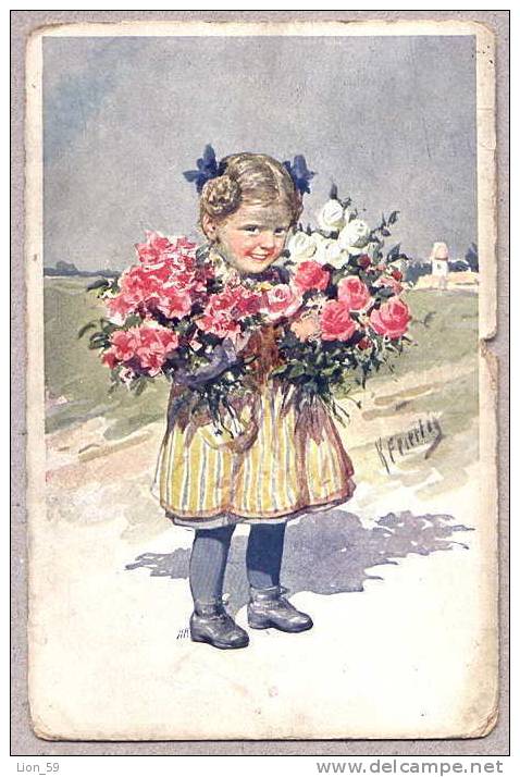 Austrian Art Karl Feiertag  - CHILD Flowers B.K.W.I.193-4 CENSOR PLOVDIV To SOPHIA 1918 Bulgaria Bulgarien / 8432 - Feiertag, Karl