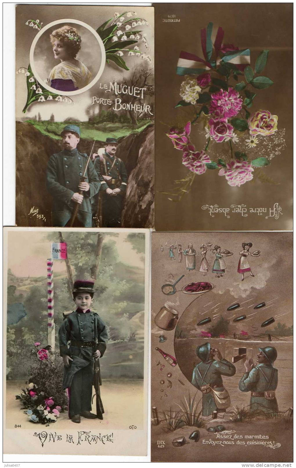 PATRIOTIQUES GUERRE 1914-1918 Ensemble De 4 Cartesmuguet Fleurs Frontière - Patriottisch