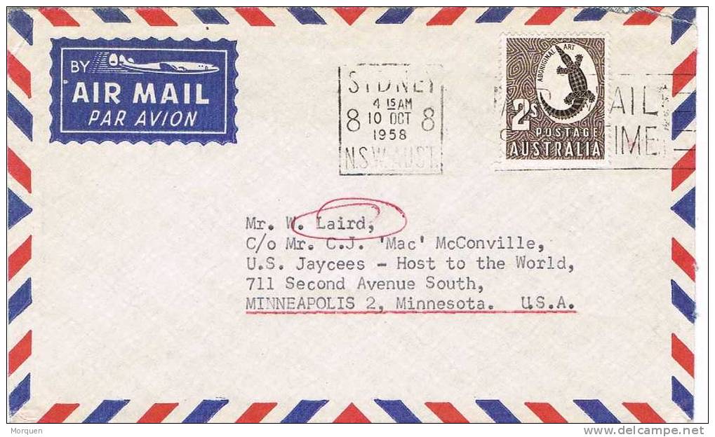 Carta Aerea Sydney (Australia)  1958 - Brieven En Documenten