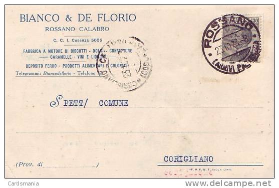 Rossano Calabro(Cosenza)-Bianco & De Florio Fabbriva Biscotti Dolci-1928 - Cosenza