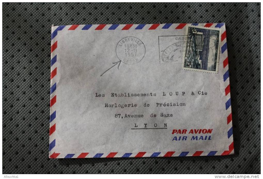 LIBREVILLE GABON FRANCAIS:AFRIQUE OCCIDENTALE FRANCAISE ENVELOPPE TIMBRE SEUL SUR LETTRE AVION +FLAMME ELEPHANT POISSON - Autres & Non Classés