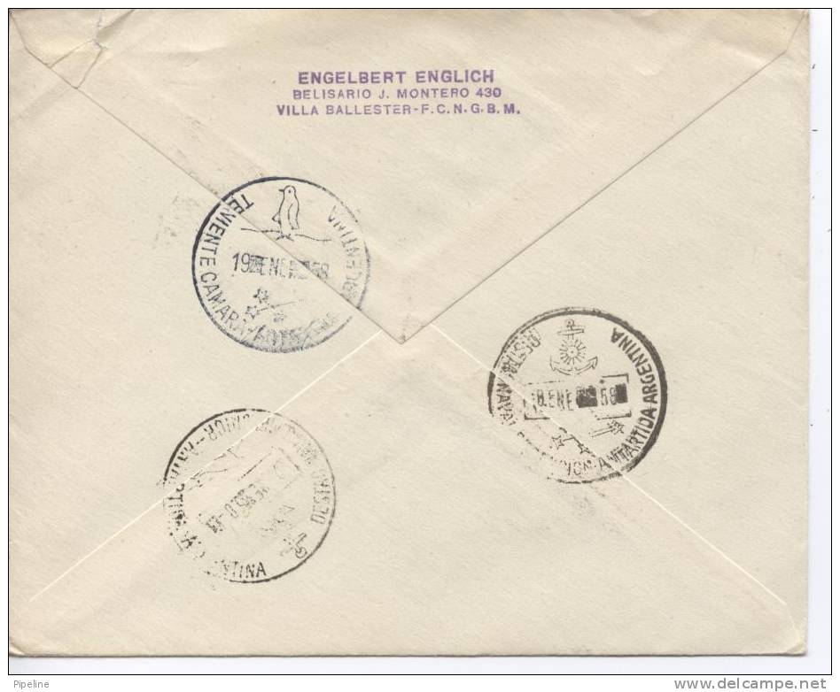 ARGENTINA ANTARCTICA 17-1- 1958 LES ECLAIREURS Cover With Different Cancels On Front And Backside Of The Cover - Antarctic Expeditions