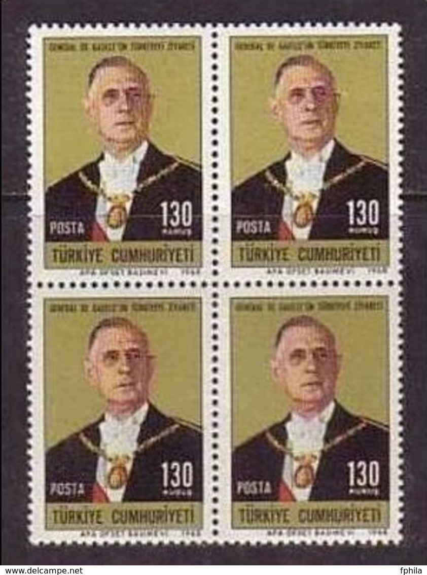 1968 TURKEY VISIT OF GENERAL DE GAULLE TO TURKEY BLOCK OF 4 MNH ** - De Gaulle (General)