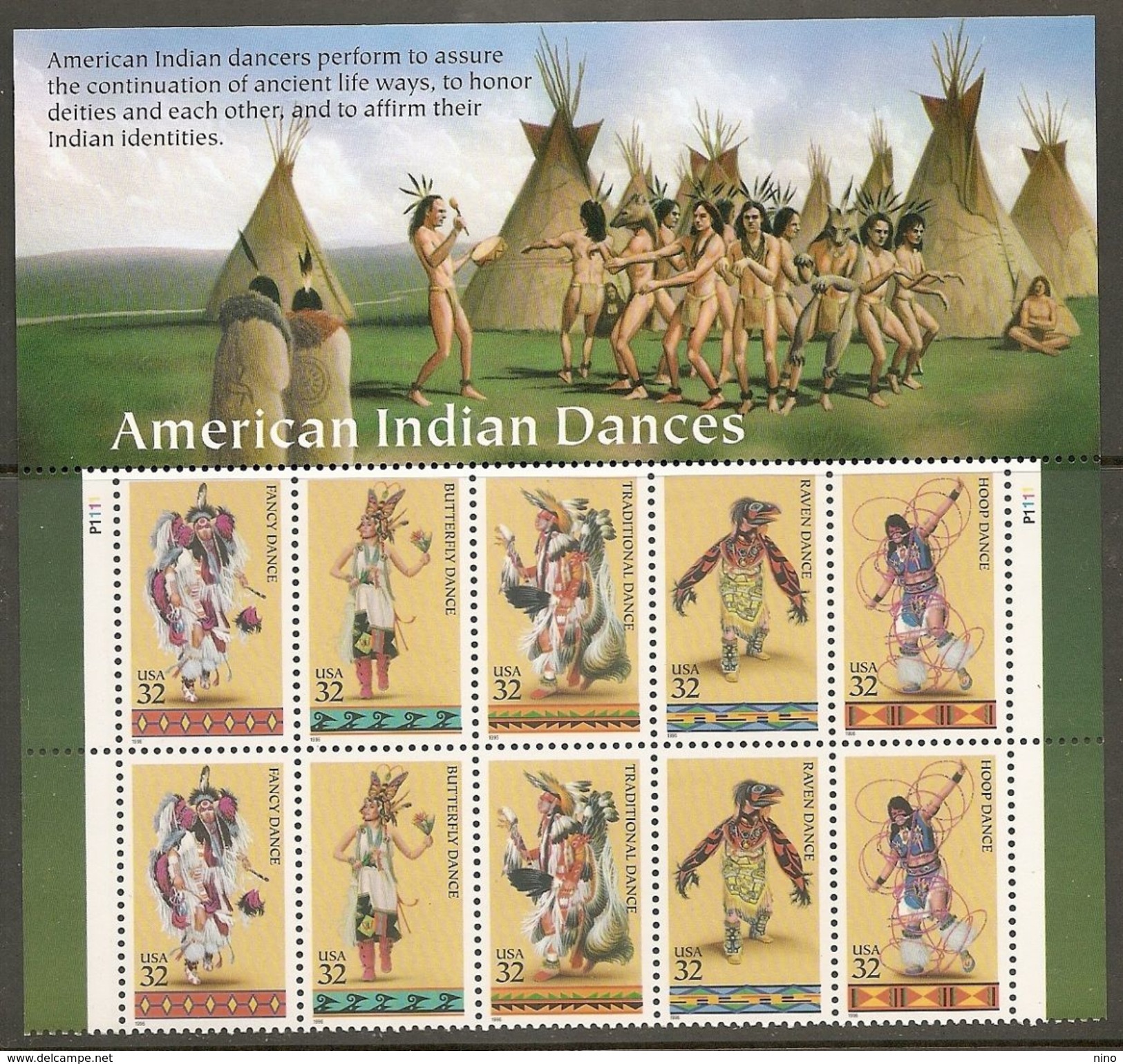 USA. Scott # 3072-78  MNH Plate Block Of 10. American Indians 1996 - American Indians