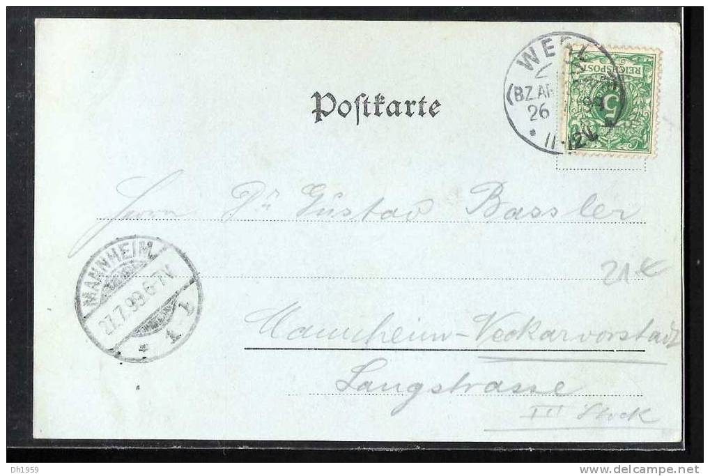 GRUSS AUS WERL SOOLBAD VERLAG HEINRICH FELDHEIM  1899  MONDSCHEIN  Nach MANNHEIM - Werl