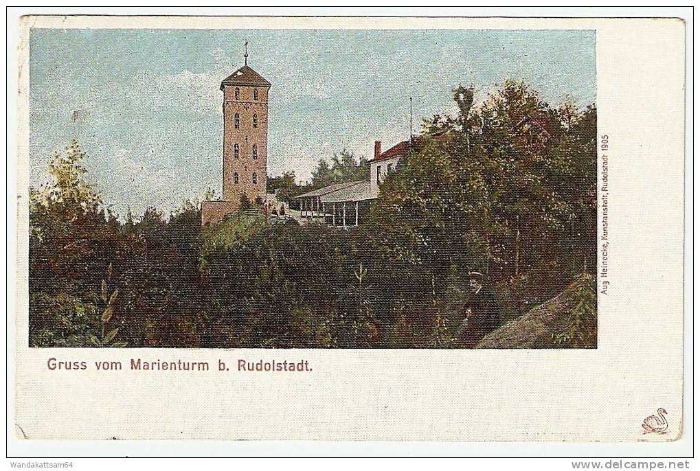 AK 1905 Gruss Vom Marienturm B. Rudolstadt -5.7.07 1-2 V. SAALFELD *(SAALE) 1d Nach Leipzig-Volkmarsdorf - Rudolstadt