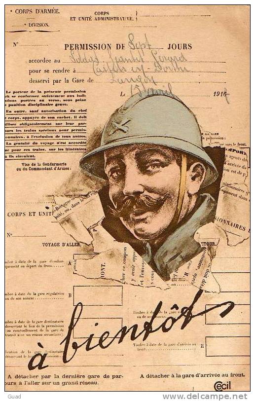 CASTETS EN DORTHE - CARTE DE PERMISSION   WW1 - Guerra 1914-18