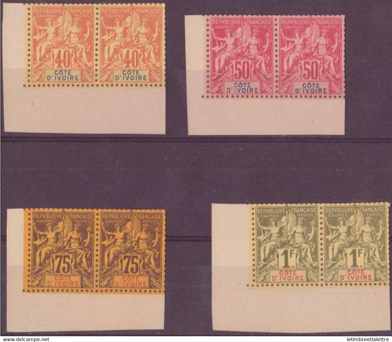 ⭐ Côte D'Ivoire - YT N° 10 / 11 / 12 / 13 **  - Neuf Sans Charnière - Tirage Bristol - En Paire - 1892 / 1899 ⭐ - Unused Stamps