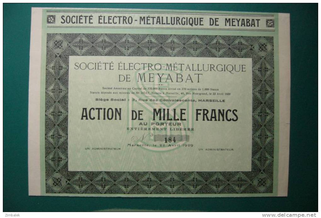 SOCIETE  ELECTRO-METALLURGIQUE DE MEYABAT - Industry