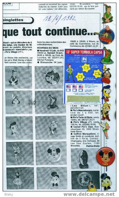 1992    10 PINS  &  SA PHOTOCOPIE  Coupure De Presse Accompagnera La Série Complète - Disney