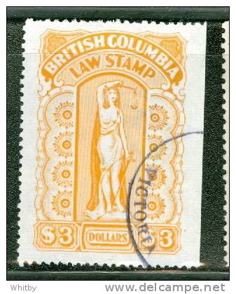 1958 $3 B.C. Law Stamp  #BCL55 - Fiscale Zegels