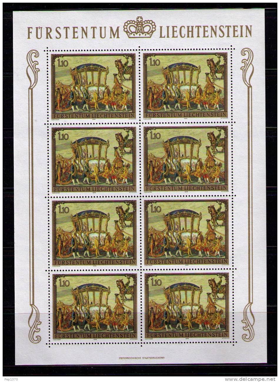 LIECHTENSTEIN 1978 - JUEGO DE 3 MINI HOJAS DE CARROZAS Y CABALLOS - YVERT 658-660 - Blocks & Sheetlets & Panes