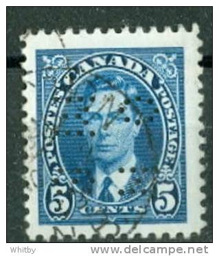 1937 5 Cent  Mufti Issue  #0235 4 Hole Perf Moncton Cancel - Perforiert/Gezähnt