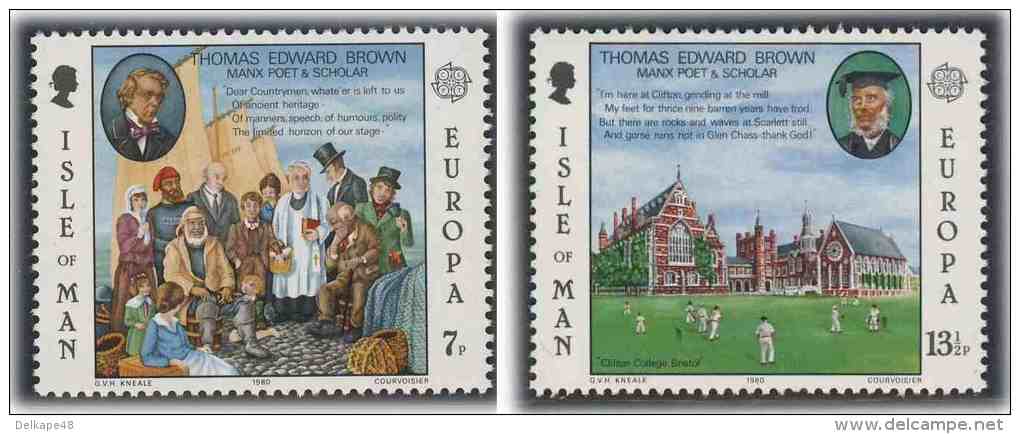 Isle Of Man 1980 Mi 164 /5 YT 157 /8 SG 177 /8 ** Thomas Edward Brown, Poet, Stained Glass + Clifton College, Bristol - 1980