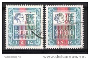 Alto Valore L. 3000 - TURRITA In Blu (sinistra) E TURRITA In Verde (destra) - Varietà - Varietà E Curiosità