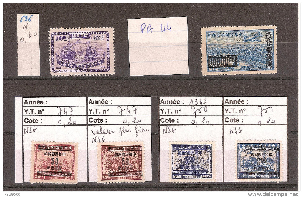 CHINE / Petit Lot De 6  Timbres Locomotion N° 596** Avec Gomme , 747* 747*, 750*, 751* Et PA 44* - Other & Unclassified