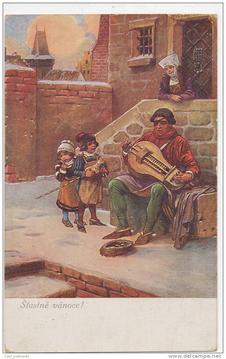 MUTICH C. V. Music Instrument Hurdi Gurdi, Musician With Children, EX Cond. PC, Mailed 1917? - Muttich, C.V.