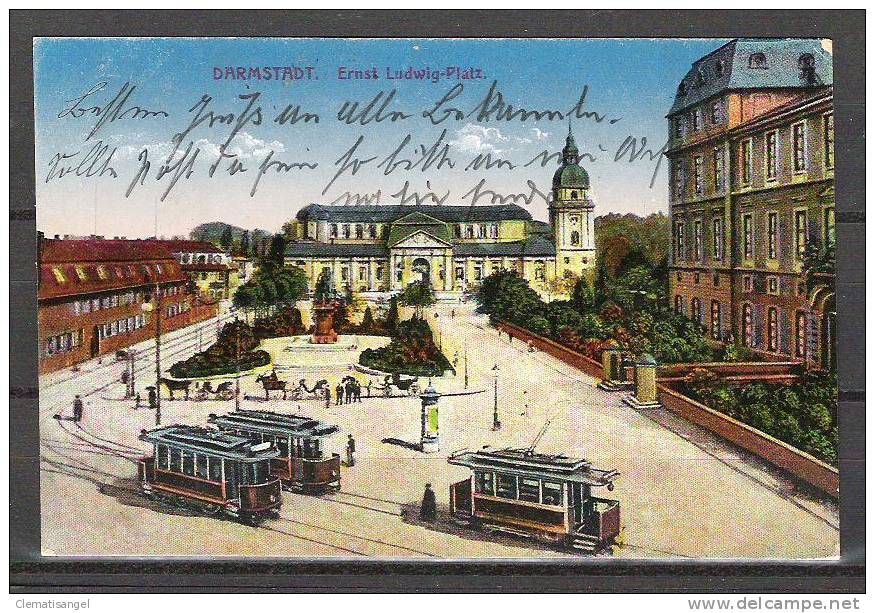 TOP!! DARMSTADT * ERNST LUDWIG-PLATZ MIT STRASSENBAHNEN UND PFERDEDROSCHKEN * FELDPOSTKARTE  * 1917 **!! - Darmstadt