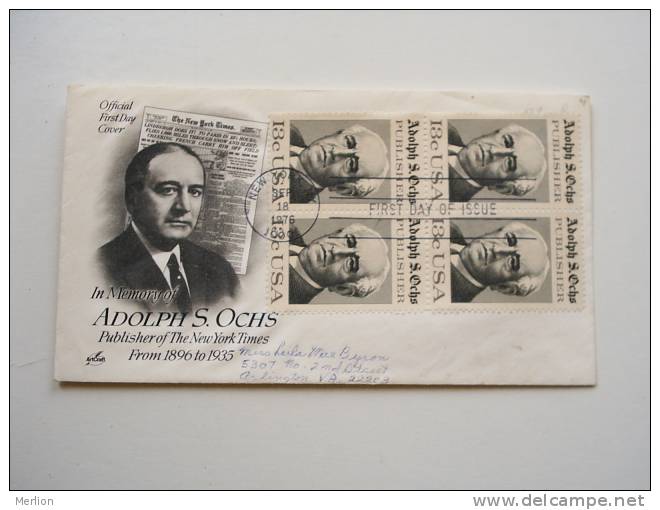 USA -FDC  - Adolph S. Ochs Publisher  1976  -    J264 - 1971-1980