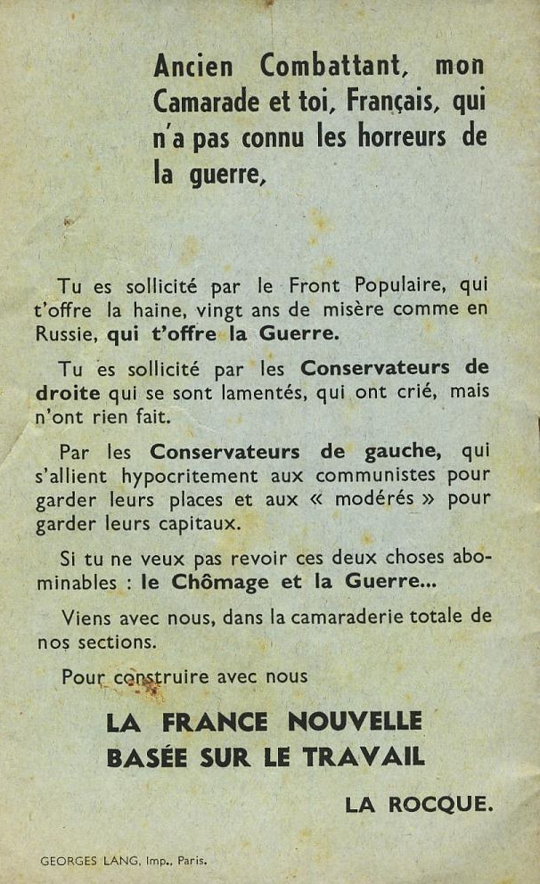 Brochure - Histoire - Avant Guerre 1939-1945 - Programme Social Croix De Feu - Politique - La Rocque - Programmes