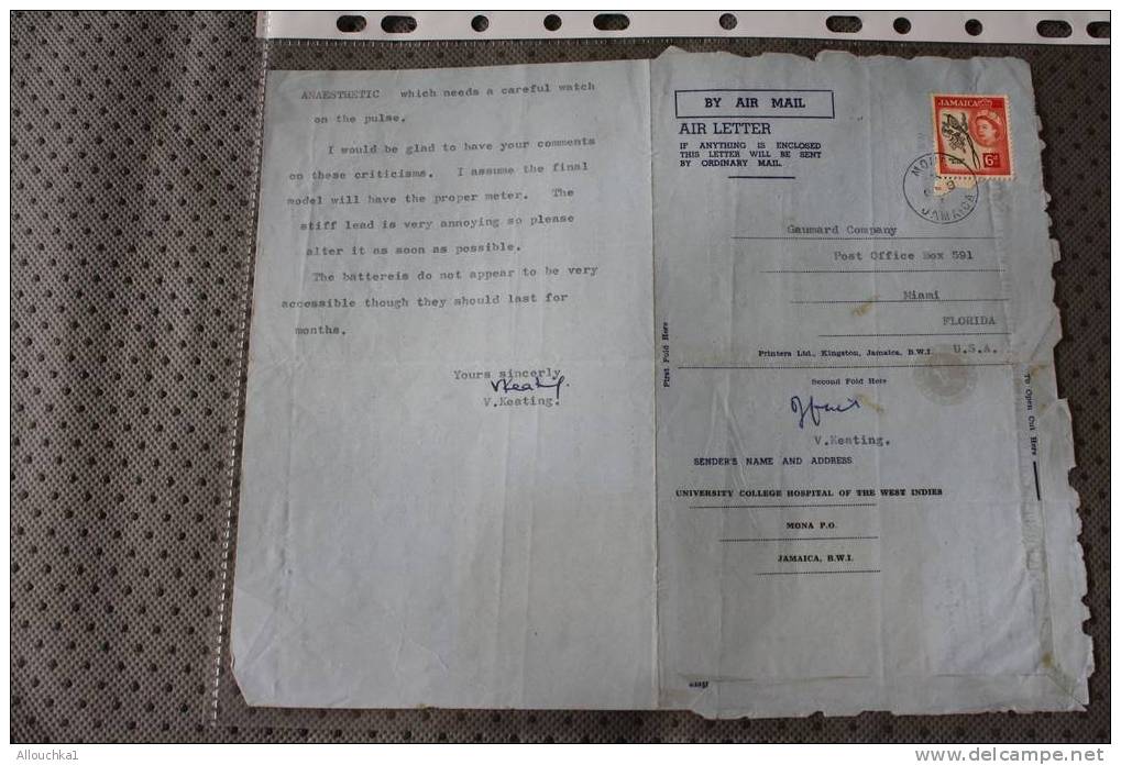 1957 JAMAIQUE AIR LETTER AEROGRAMA BY AIR MAIL PAR AVION QUI A VOYAGé -LETTRE ECRITE -Who Travelled -  Written Letter - Jamaica (1962-...)