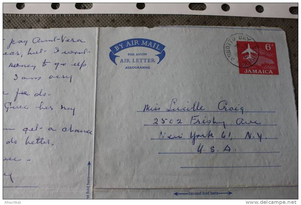 1961 JAMAIQUE AIR LETTER AEROGRAMME BY AIR MAIL PAR AVION QUI A VOYAGé -LETTRE ECRITE -Who Travelled -  Written Letter - Jamaique (1962-...)