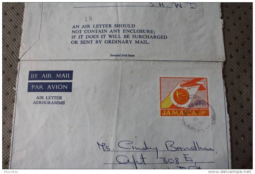 1978 JAMAIQUE AIR LETTER AEROGRAMME BY AIR MAIL PAR AVION QUI A VOYAGé -LETTRE ECRITE -Who Travelled -  Written Letter - Giamaica (1962-...)