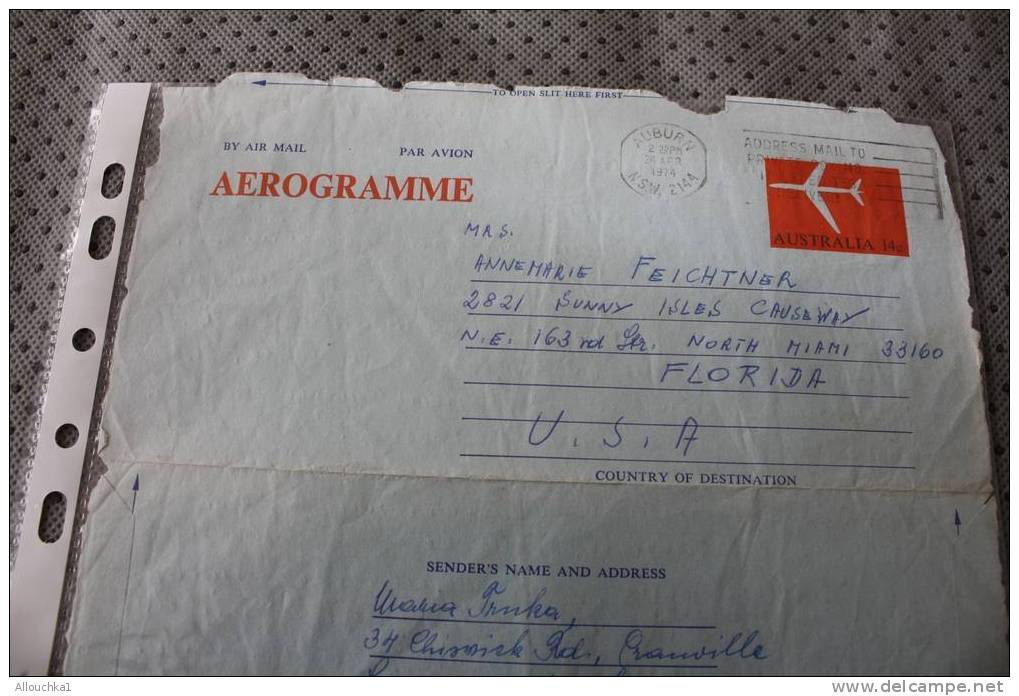 1974 AUSTRALIA  AIR LETTER AEROGRAMME BY AIR MAIL PAR AVION QUI A VOYAGé -LETTRE ECRITE -Who Travelled - Written Letter - Aerograms