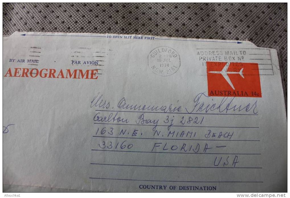 1974 AUSTRALIA  AIR LETTER AEROGRAMME BY AIR MAIL PAR AVION QUI A VOYAGé -LETTRE ECRITE -Who Travelled - Written Letter - Aérogrammes
