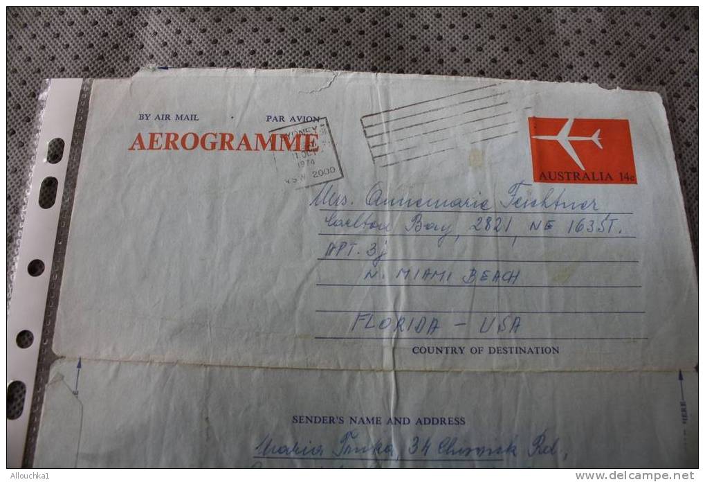 1974 AUSTRALIA  AIR LETTER AEROGRAMME BY AIR MAIL PAR AVION QUI A VOYAGé -LETTRE ECRITE -Who Travelled - Written Letter - Aérogrammes