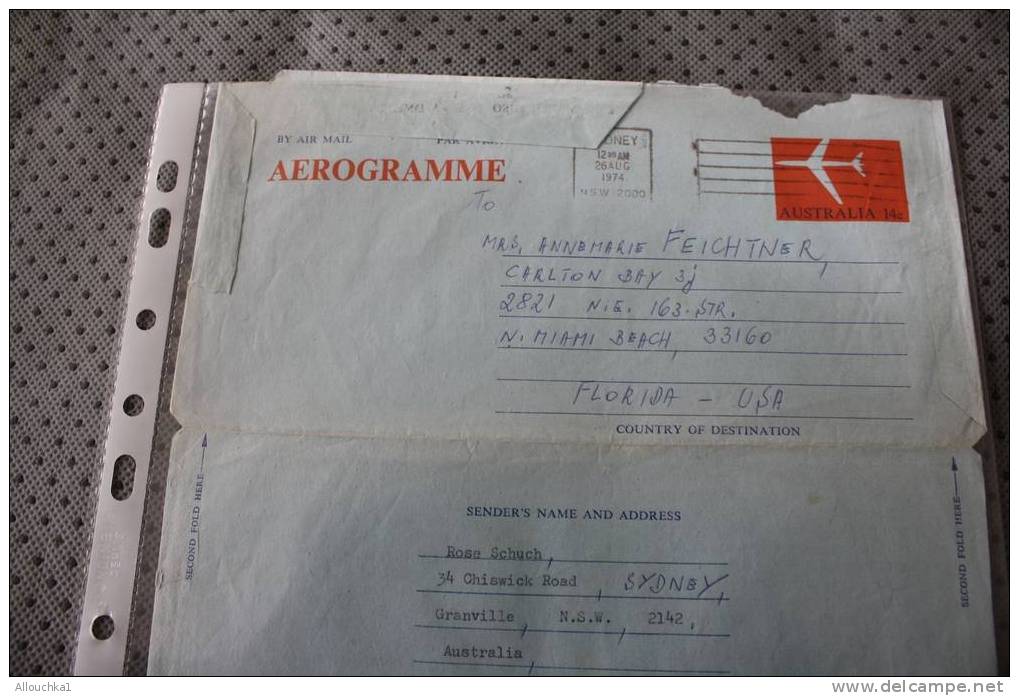 1974 AUSTRALIA  AIR LETTER AEROGRAMME BY AIR MAIL PAR AVION QUI A VOYAGé -LETTRE ECRITE -Who Travelled - Written Letter - Luchtpostbladen