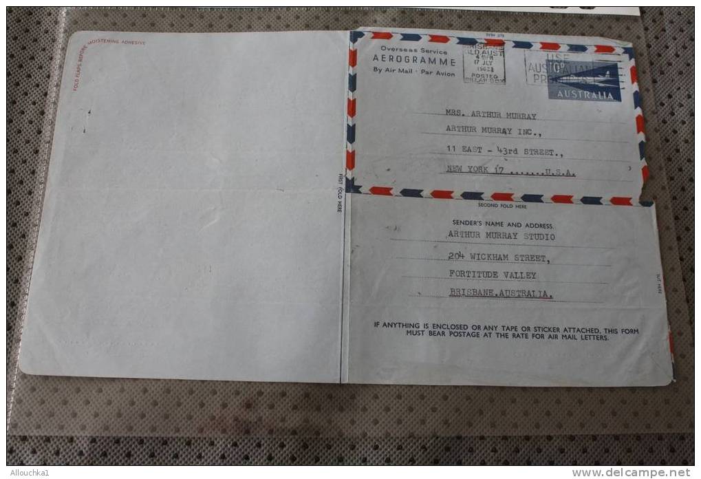 1962 AUSTRALIA  AIR LETTER AEROGRAMME BY AIR MAIL PAR AVION QUI A VOYAGé -LETTRE ECRITE -Who Travelled - Written Letter - Aérogrammes