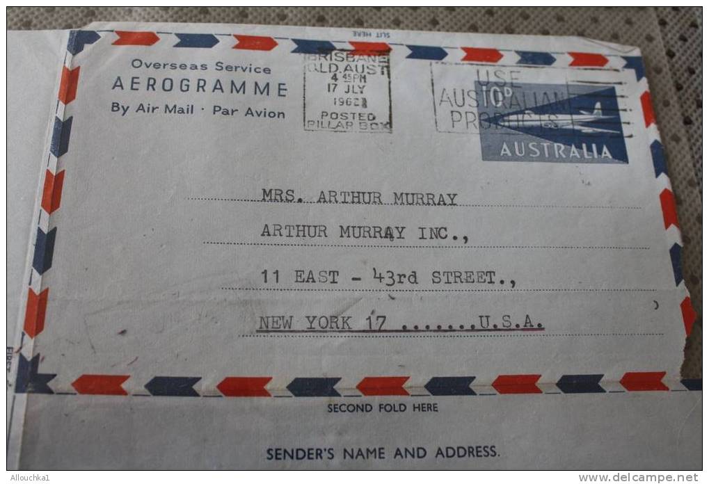 1962 AUSTRALIA  AIR LETTER AEROGRAMME BY AIR MAIL PAR AVION QUI A VOYAGé -LETTRE ECRITE -Who Travelled - Written Letter - Aerogramas