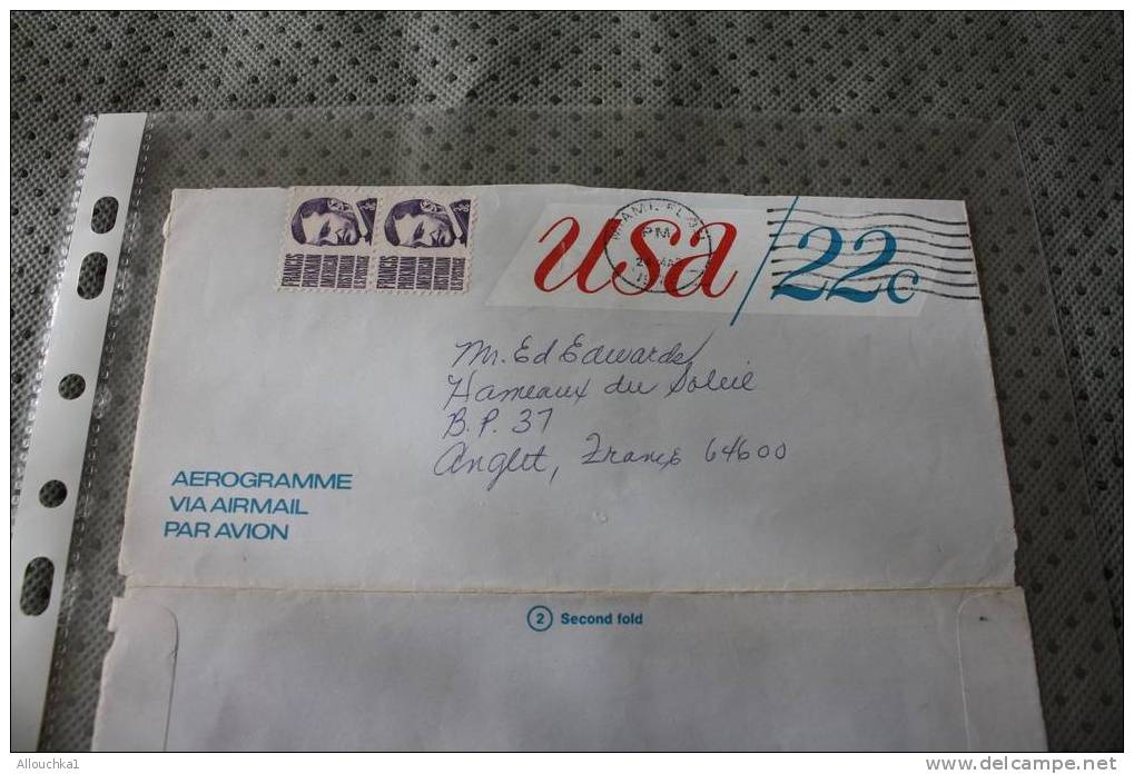 1976 USA ETATS UNIS D'AMERIQUE AIR LETTER AEROGRAMME BY AIR MAIL PAR AVION QUI A VOYAGé-Who Travelled - Written Letter - 3c. 1961-... Storia Postale