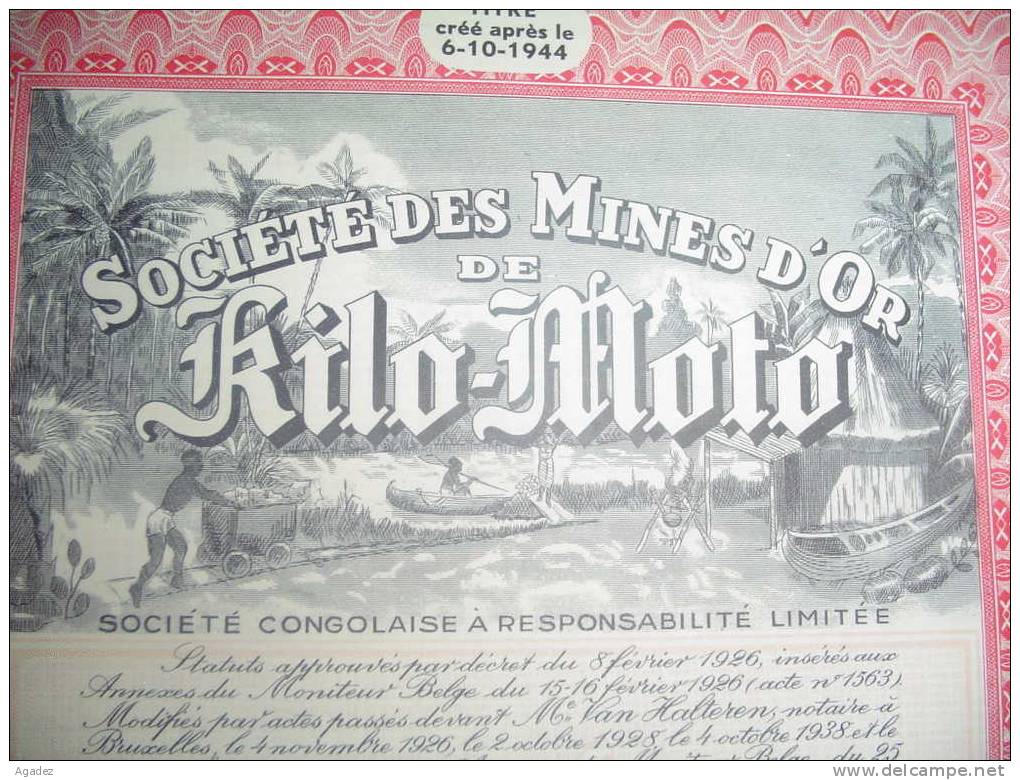 Part"Sté Des Mines D'or De Kilo Moto"Kilo Congo Belge 1940. - Afrique