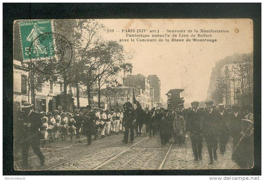 Paris 14è - Souvenir De La Manifestation Patriotique Du Lion De Belfort Avec Le Concours De La Diane De Montrouge (animé - District 14